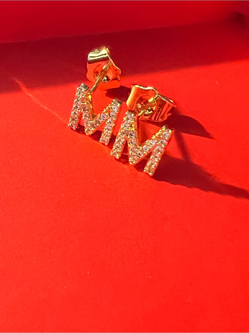 Gold Initial M M Crystal Stud Earrings - Women Jewelry